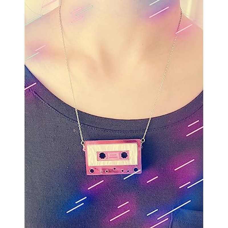 Womens Mens Retro 1980s 음악 카세트 음악 테이프 펜던트 빈티지 스타일 의상 참신 체인 목걸이