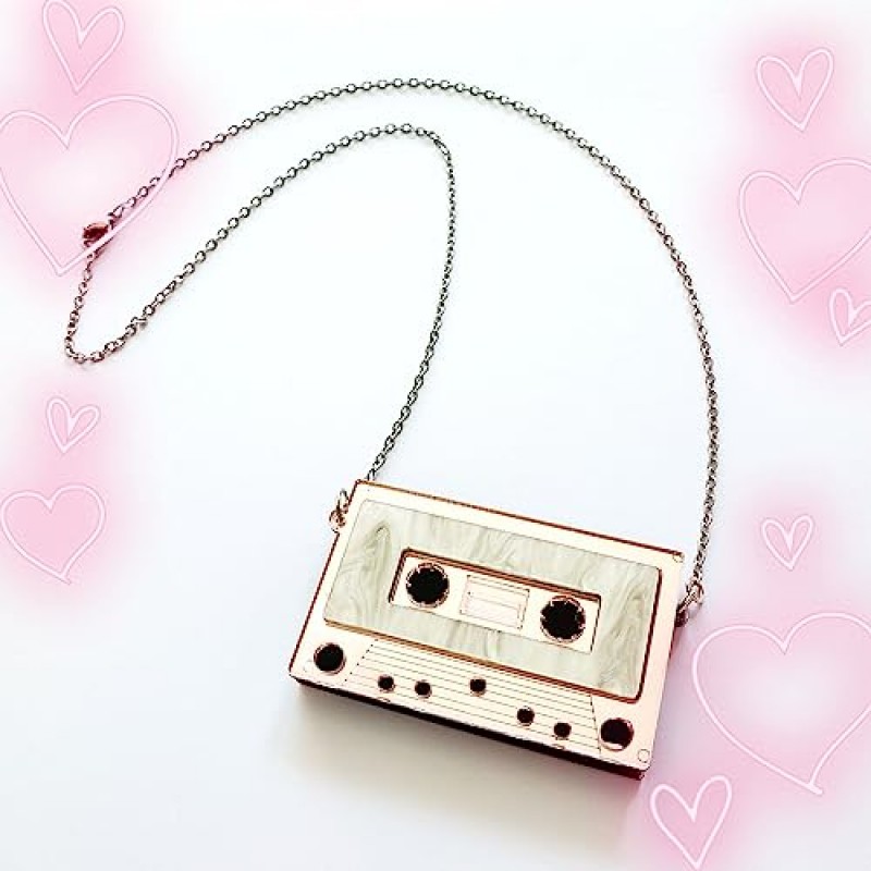 Womens Mens Retro 1980s 음악 카세트 음악 테이프 펜던트 빈티지 스타일 의상 참신 체인 목걸이