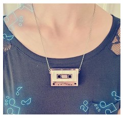 Womens Mens Retro 1980s 음악 카세트 음악 테이프 펜던트 빈티지 스타일 의상 참신 체인 목걸이