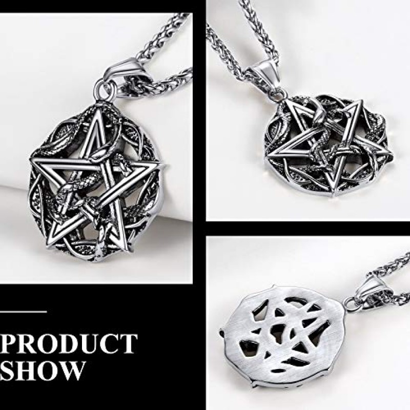 Richsteel 스테인레스 스틸/18K 골드/블랙 도금 스타 오각형 목걸이 남성용 펜타클 펜던트 체인 포함(선물 포장)