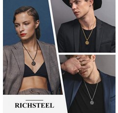 Richsteel 스테인레스 스틸/18K 골드/블랙 도금 스타 오각형 목걸이 남성용 펜타클 펜던트 체인 포함(선물 포장)