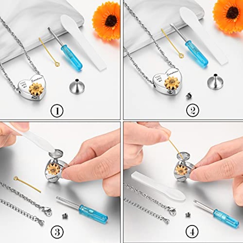 XIUDA 심장 유골 목걸이 해바라기와 Urn 목걸이 당신은 꽃과 인간의 애쉬 기념 목걸이를위한 유골 화장 보석을위한 내 햇빛 화장 목걸이입니다