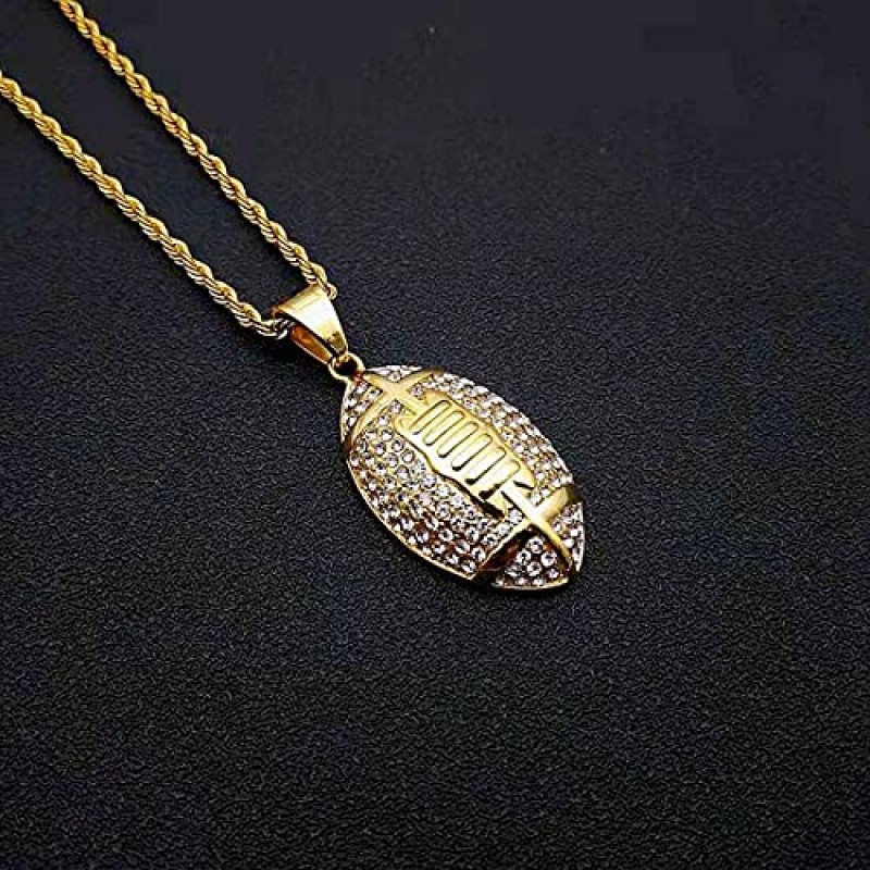 MIVEIVIA 아이스 아웃 펜던트 미식 축구 목걸이 Anthletes 힙합 아이스 아웃 체인 스포츠 펜던트 랩 펑크 록 클럽 디스코 다이아몬드 블링 소년 쥬얼리 남성용 쿠바 링크 체인 소년을위한 스포츠 선물 십대 소녀를위한 것