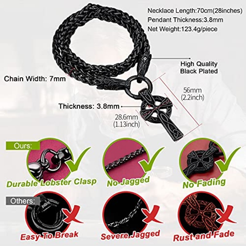 FaithHeart 남자 펑크 노르웨이 바이킹 목걸이 Chunky 목걸이, 스테인레스 스틸 Mjolnir/켈트 매듭 늑대 머리 체인 펜던트 부적 보석 선물 포장