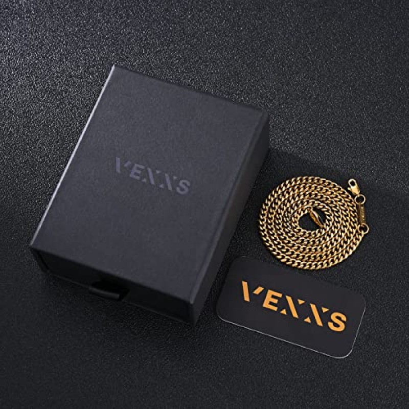 VEXXS 남성용 골드 체인, 18K 리얼 골드 도금 쿠바 링크 체인, 내구성이 뛰어난 색상 페이딩 없음 3mm 4mm 6mm 남성용 목걸이