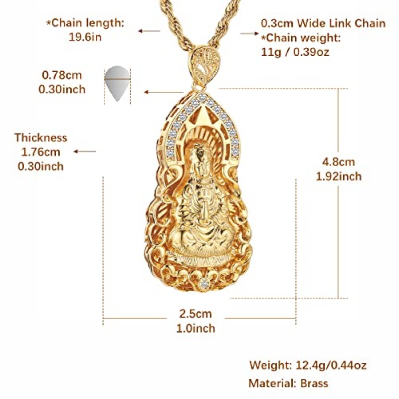 HZMAN 14K 골드 도금 부처님 펜던트 여성 남성 Avalokitesvara Bodhisattva 부처님 부적 목걸이 쥬얼리 선물