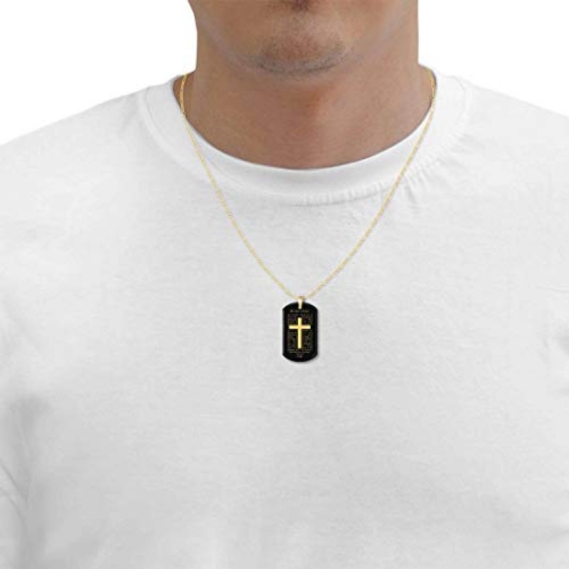NanoStyle 주기도문 남성용 십자가 목걸이 오닉스 개 태그 펜던트 24k 골드 새겨진 KJV 기독교 성경, 20
