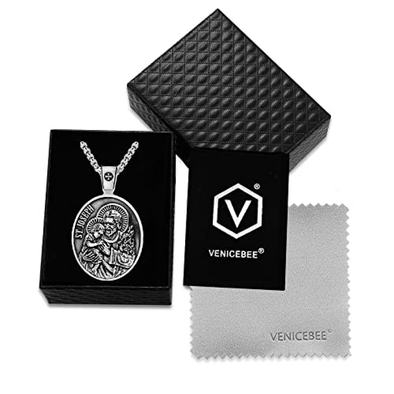 VENICEBEE 성 요셉 세인트 메달 예수 그리스도와 아버지 기독교 부적 솔리드 925 스털링 실버 펜던트 목걸이, 24