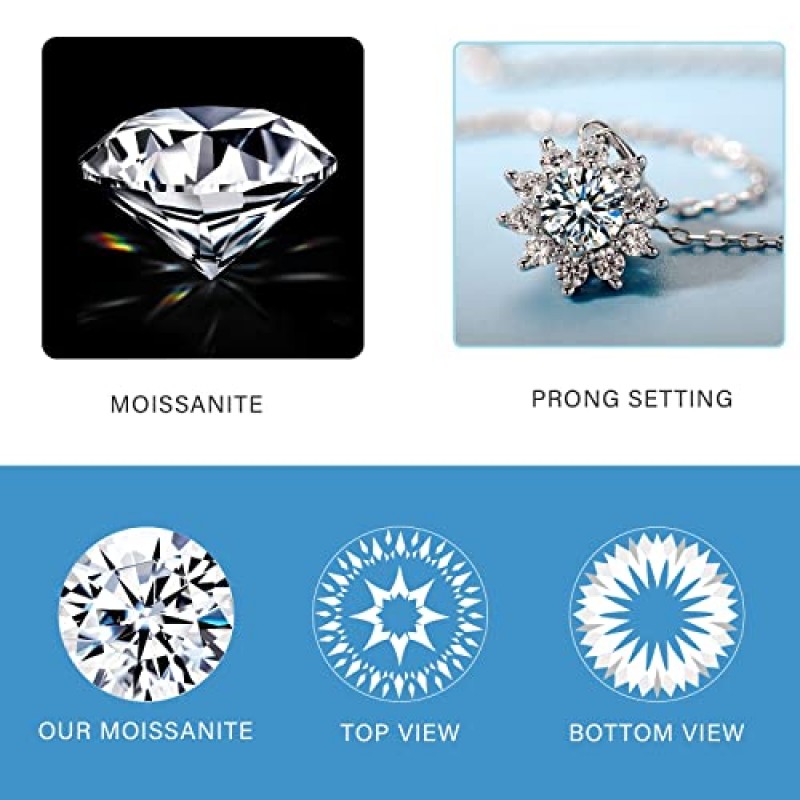 여성을위한 HMJ 다이아몬드 눈송이 목걸이, 1-2 캐럿 Moissanite 해바라기 펜던트 체인, S925 스털링 슬라이버 연구소는 아내 어머니를위한 다이아몬드 눈송이 보석 헤일로 목걸이 선물을 만들었습니다