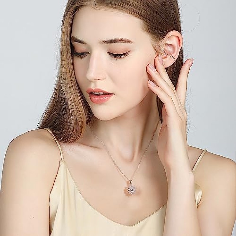 여성을위한 HMJ 다이아몬드 눈송이 목걸이, 1-2 캐럿 Moissanite 해바라기 펜던트 체인, S925 스털링 슬라이버 연구소는 아내 어머니를위한 다이아몬드 눈송이 보석 헤일로 목걸이 선물을 만들었습니다