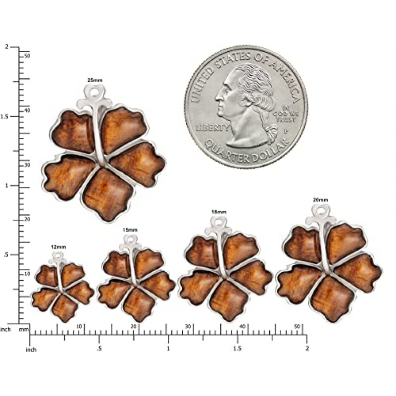 925 스털링 실버 천연 코아 나무 상감 히비스커스 꽃 목걸이 펜던트, 하와이 열대 디자인 주얼리, 민감한 피부를 위한 저자극성, 18