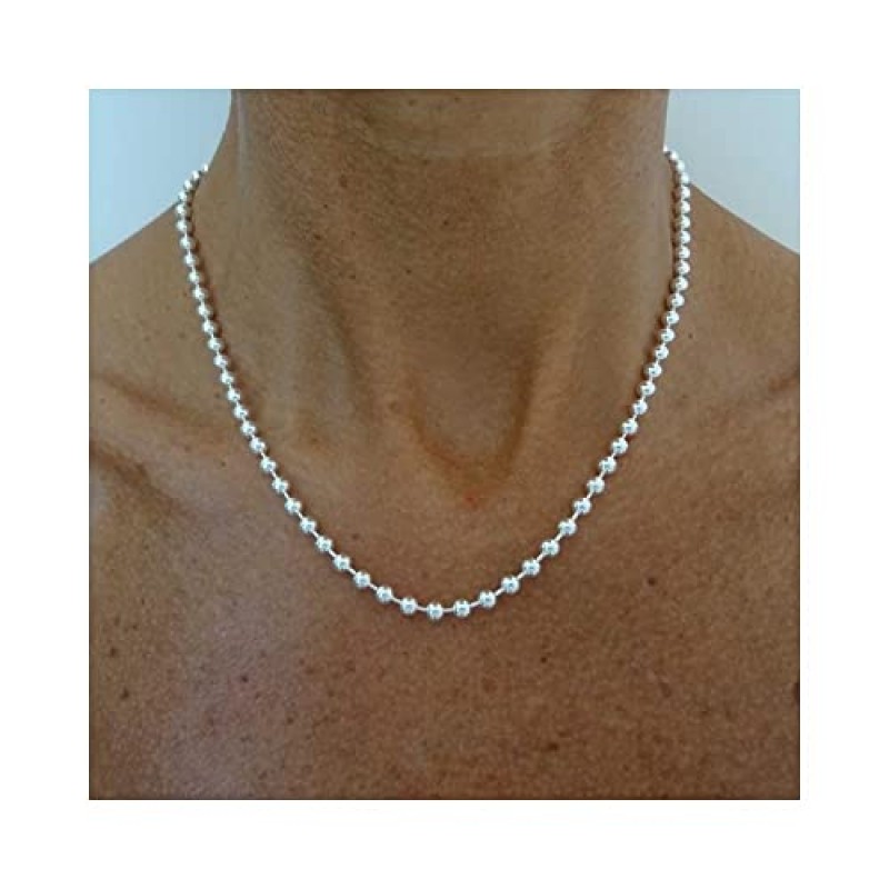 베로나 보석상 925 스털링 실버 이탈리아 1.5MM, 2MM,3MM,4MM,5MM 실버 구슬 볼 체인 목걸이, 스털링 실버 구슬 목걸이, 이탈리아 구슬 목걸이, 솔리드 인식표 체인 육군 목걸이