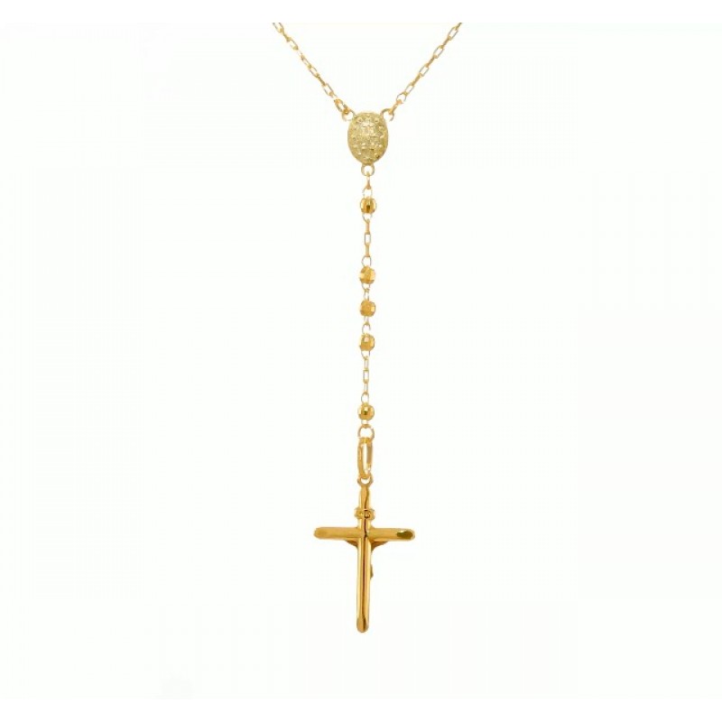 Sonia Jewels 14k 옐로우 골드 다이아몬드 컷 3mm 비즈 묵주 목걸이 체인 - 안전한 랍스터 잠금 걸쇠 포함 24