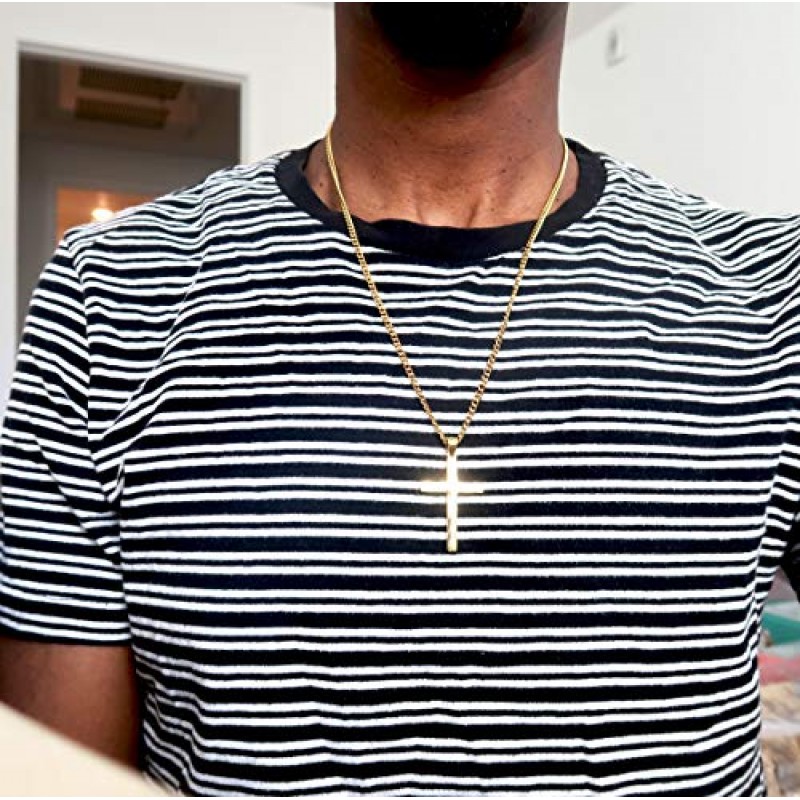 RIVETING JEWELRY 18K 골드 체인 스타일 크로스 펜던트 목걸이 남성용, 여성용, 청소년을위한 솔리드 걸쇠 참용 얇은 마이애미 쿠바 링크 다이아몬드 컷