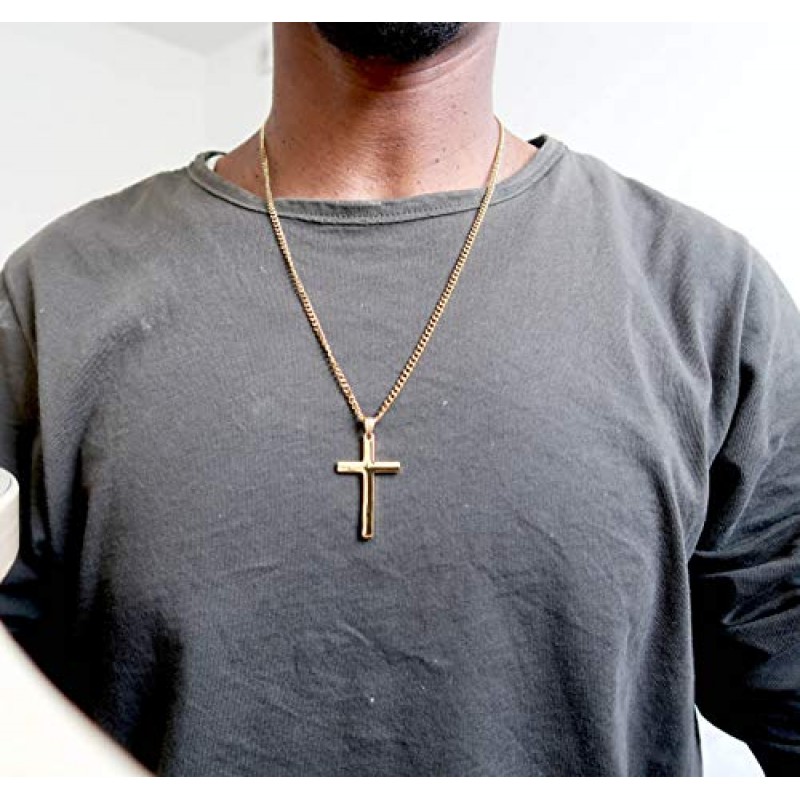 RIVETING JEWELRY 18K 골드 체인 스타일 크로스 펜던트 목걸이 남성용, 여성용, 청소년을위한 솔리드 걸쇠 참용 얇은 마이애미 쿠바 링크 다이아몬드 컷