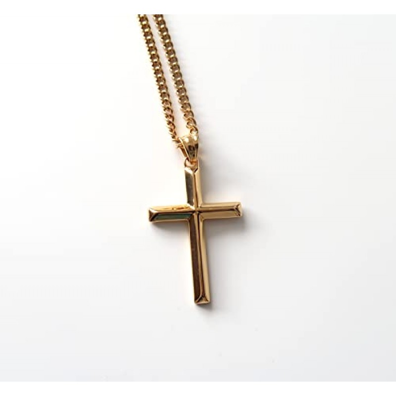 RIVETING JEWELRY 14K 골드 체인 소형 크로스 펜던트 목걸이 여성, 남성, 아내, 남편, 참용 얇은 걸쇠 마이애미 쿠바 링크 다이아몬드 컷 종교 경 사진 가장자리