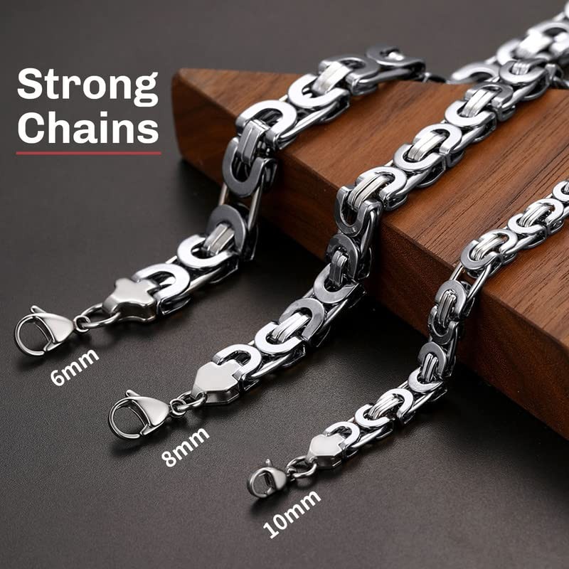 ChainsHouse 남성 여성을위한 플랫 비잔틴 체인 링크 목걸이, 6mm/8mm/10mm 너비, 18-30inch 길이, 316L 스테인레스 스틸/18K 진짜 금 도금 남성 팔찌 쥬얼리