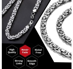 ChainsHouse 남성 여성을위한 플랫 비잔틴 체인 링크 목걸이, 6mm/8mm/10mm 너비, 18-30inch 길이, 316L 스테인레스 스틸/18K 진짜 금 도금 남성 팔찌 쥬얼리