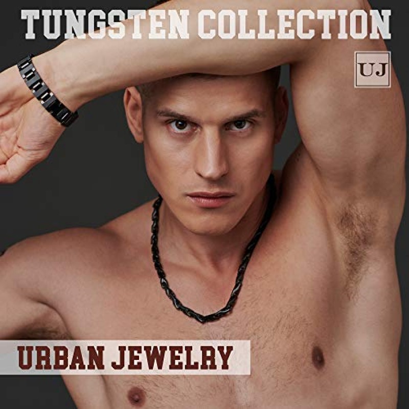 URBAN JEWELRY 멋진 남성용 텅스텐 22인치 블랙 톤 링크 체인 목걸이