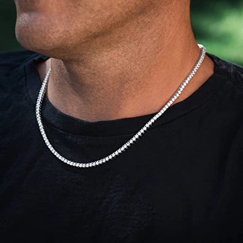 여성 및 남성을 위한 Luxfine 3mm 테니스 목걸이, 14K 화이트 골드 도금 쿠바 링크 체인 5A+ 큐빅 지르코니아 아이스 초커 다이아몬드 힙합 쥬얼리, 생일 웨딩 크리스마스 어머니날 선물(박스 및 파우치 포함)