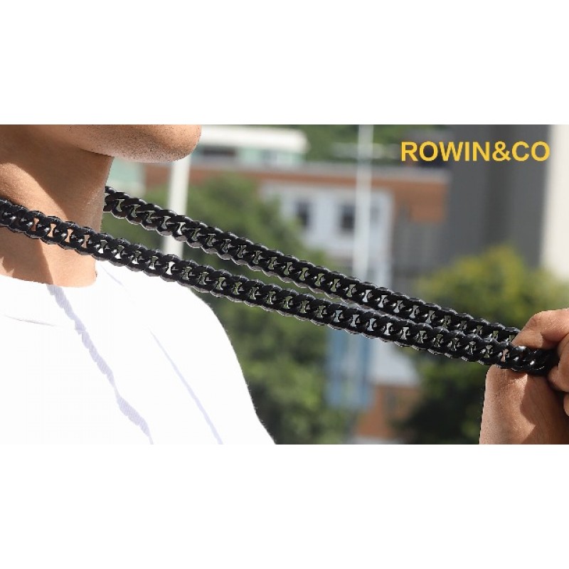 ROWIN&CO 남성용 체인 블랙 헤비 빅 316L 스테인레스 스틸 마이애미 쿠바 링크 목걸이 힙합 쥬얼리 초커 체인, 폭 15mm/18 20 22 24 26 30 35 인치 길이, (선물 상자 포함)