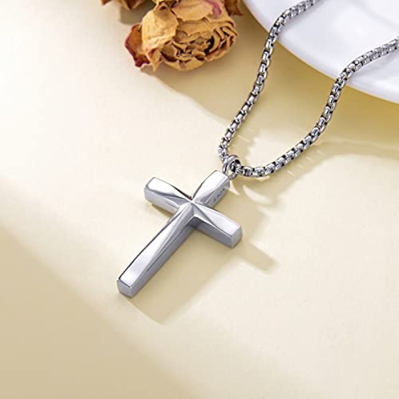 CEKAMA 스털링 실버 십자가 Urn 목걸이 유골 화장 십자가 Keepsake Memorial 펜던트 화장 쥬얼리 남성 여성을위한 22 22 24 인치 체인