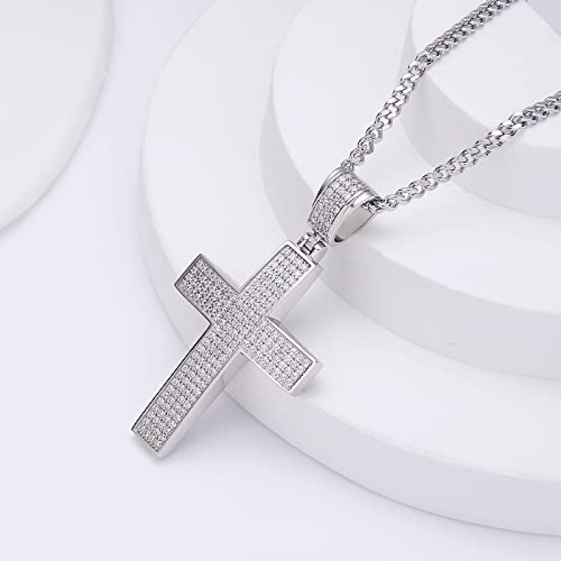 남성용 CHINALUSTER Moissanite 크로스 목걸이, 남자 친구를위한 925 스털링 실버 힙합 펜던트 목걸이 이상의 18K 화이트 골드, Brilliant Lab Grown Diamond Rope Chain