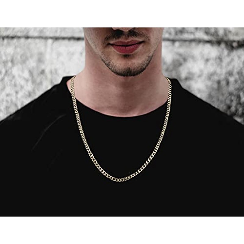 Savlano 14K 골드 도금 925 스털링 실버 4.5mm 이탈리아 솔리드 커브 쿠바 링크 체인 목걸이 남성 및 여성용 - 이탈리아산 선물 상자와 함께 제공