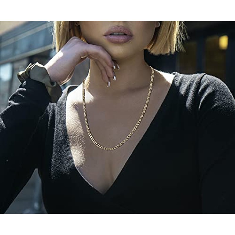 Savlano 14K 골드 도금 925 스털링 실버 4.5mm 이탈리아 솔리드 커브 쿠바 링크 체인 목걸이 남성 및 여성용 - 이탈리아산 선물 상자와 함께 제공