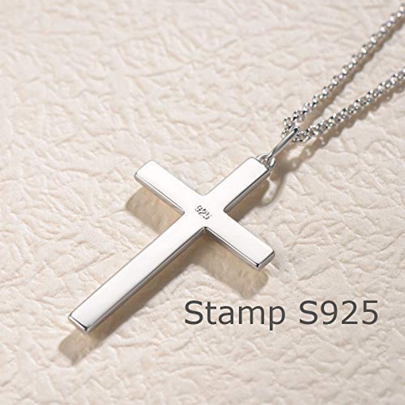 FANCIME 골드 도금 925 스털링 실버 간단한 대형 고딕 광택 크로스 펜던트 목걸이 4MM 헤비 듀티 피가로 솔리드 커브 체인 선물 그를 위한 남자 소년 아빠, 24인치 60CM 길이