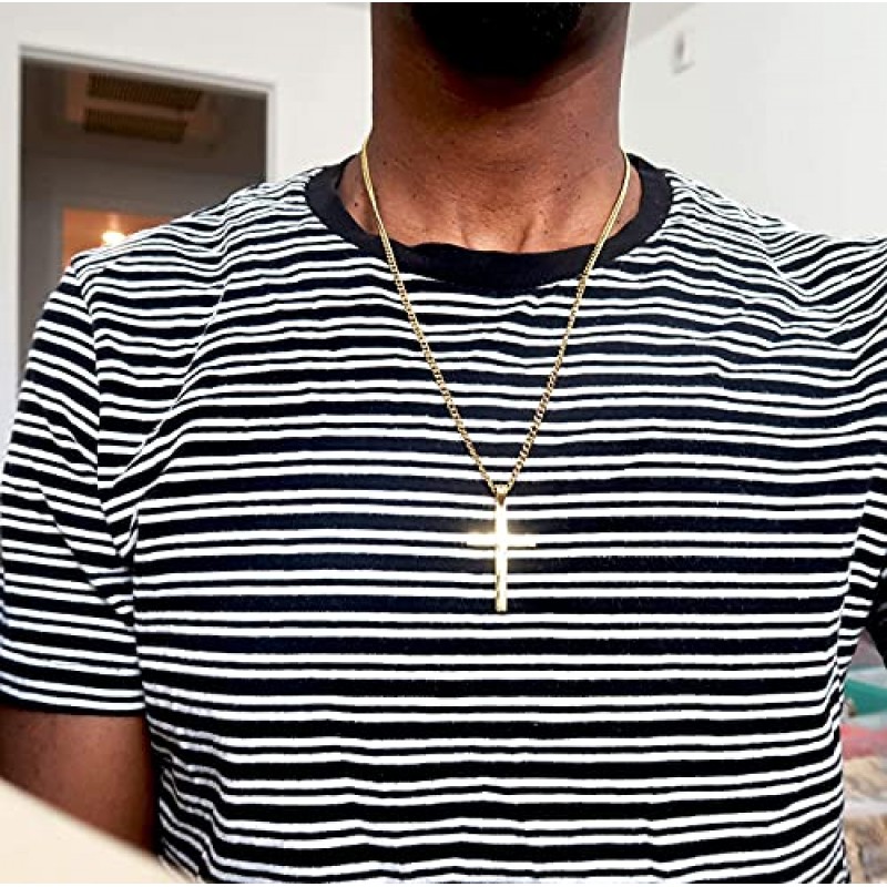 RIVETING JEWELRY 24K 골드 체인 스타일 크로스 펜던트 목걸이 남성용, 남편, 십대 용 솔리드 걸쇠 매력용 얇은 마이애미 쿠바 링크 다이아몬드 컷