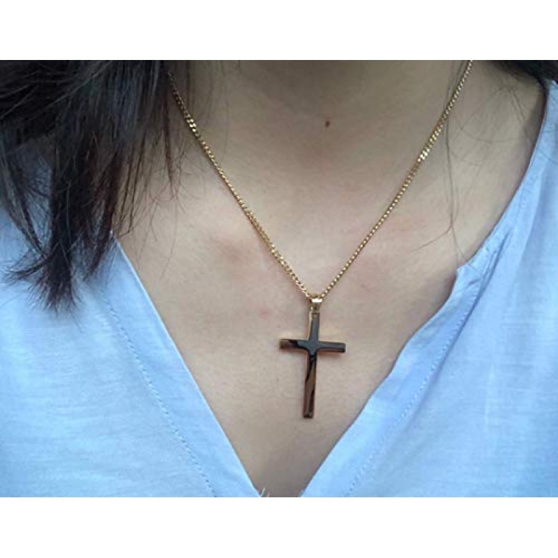 RIVETING JEWELRY 24K 골드 체인 스타일 크로스 펜던트 목걸이 남성용, 남편, 십대 용 솔리드 걸쇠 매력용 얇은 마이애미 쿠바 링크 다이아몬드 컷