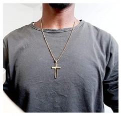 RIVETING JEWELRY 24K 골드 체인 스타일 크로스 펜던트 목걸이 남성용, 남편, 십대 용 솔리드 걸쇠 매력용 얇은 마이애미 쿠바 링크 다이아몬드 컷