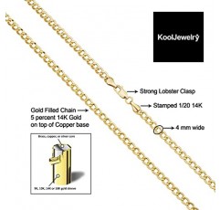 남성 및 여성용 Kooljewelry 솔리드 14k 옐로우 골드 충전 마이애미 쿠바 커브 체인 목걸이(3.2mm, 4mm, 5mm, 6mm, 7.4mm 또는 9mm)