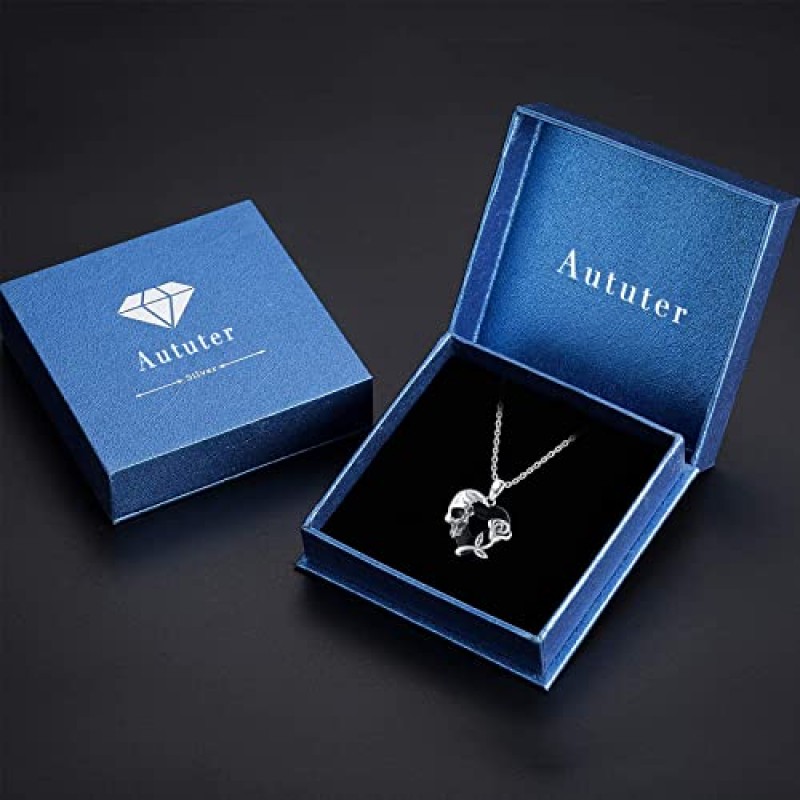 스털링 실버 해골/늑대/피닉스 펜던트 목걸이 하트 모양의 블랙 크리스탈 목걸이 고딕 Jewlery 선물