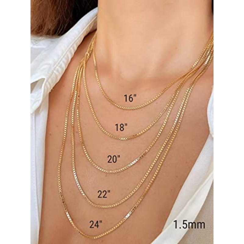 JEWELHEART 14K 10K 리얼 골드 박스 체인 - 남성용 1mm 1.5mm 1.75mm 2.85mm 다이아몬드 컷 골드 링크 체인 목걸이 - 여성용 우아한 골드 펜던트 목걸이 14