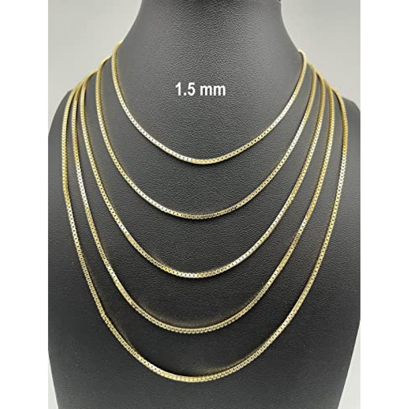 JEWELHEART 14K 10K 리얼 골드 박스 체인 - 남성용 1mm 1.5mm 1.75mm 2.85mm 다이아몬드 컷 골드 링크 체인 목걸이 - 여성용 우아한 골드 펜던트 목걸이 14