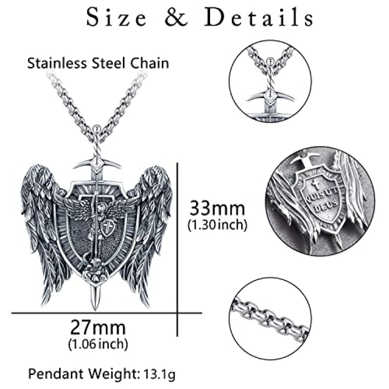 남자를위한 Odinstone 세인트 마이클 목걸이 스털링 실버 대천사 마이클 펜던트 식사 여성을위한 세인트 마이클 크로스 목걸이 미국 카톨릭 종교 보석을 보호