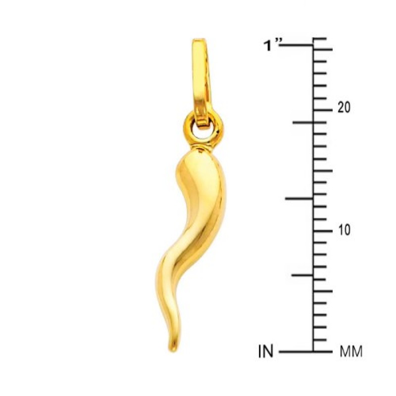 The World Jewelry Center 14k 옐로우 골드 코니첼로 이탈리안 호른 펜던트, 1.2mm 싱가포르 체인 목걸이