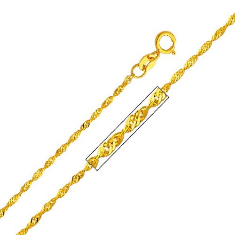 The World Jewelry Center 14k 옐로우 골드 코니첼로 이탈리안 호른 펜던트, 1.2mm 싱가포르 체인 목걸이