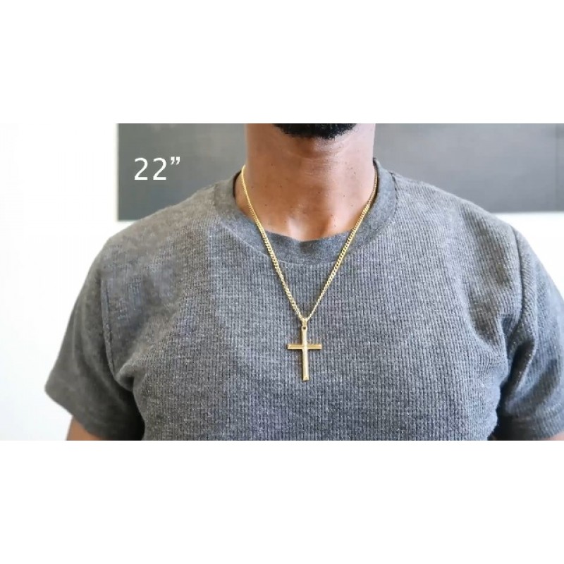 ADORATO JEWELRY 24K 골드 체인 작은 베벨 크로스 펜던트 목걸이 여성, 남성 아내, 남편을위한 3MM 쿠바 목걸이 걸쇠 매력에 얇은 마이애미 쿠바 링크 다이아몬드 컷 종교 경 사진 가장자리