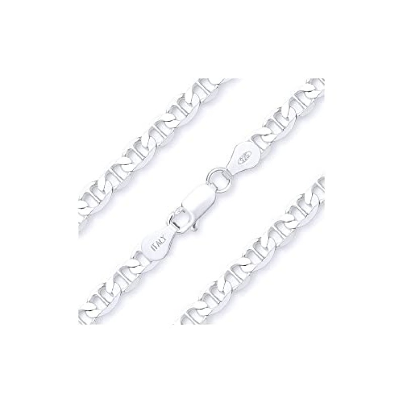 925 스털링 실버 3.5MM, 4.5MM, 5.5MM, 6.5MM, 8MM,9MM,10.5MM,12MM 솔리드 플랫 마리너 링크 체인 목걸이 - 스털링 실버 목걸이 체인, 남성 및 여성, 이탈리아산 18