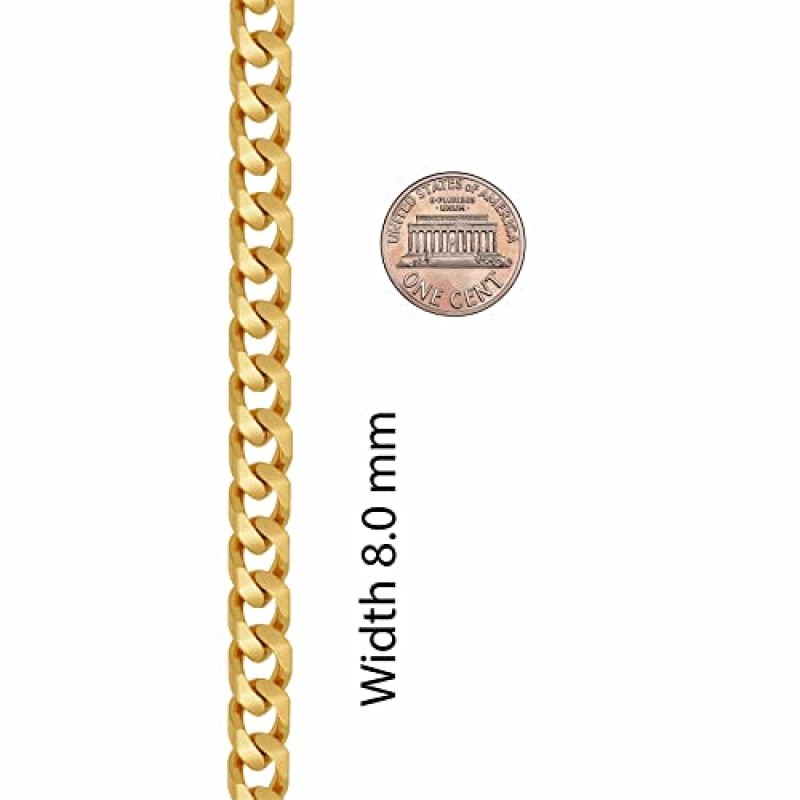 여성 및 남성을 위한 평생 주얼리 8mm 쿠바 커브 링크 체인 목걸이 24k 골드 도금