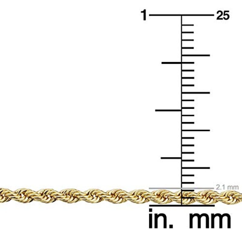 Kooljewelry 남성용 및 여성용 솔리드 14k 옐로우 골드 로프 체인 목걸이(2.1mm, 3.2mm, 4.2mm 또는 6mm)