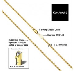 Kooljewelry 남성용 및 여성용 솔리드 14k 옐로우 골드 로프 체인 목걸이(2.1mm, 3.2mm, 4.2mm 또는 6mm)