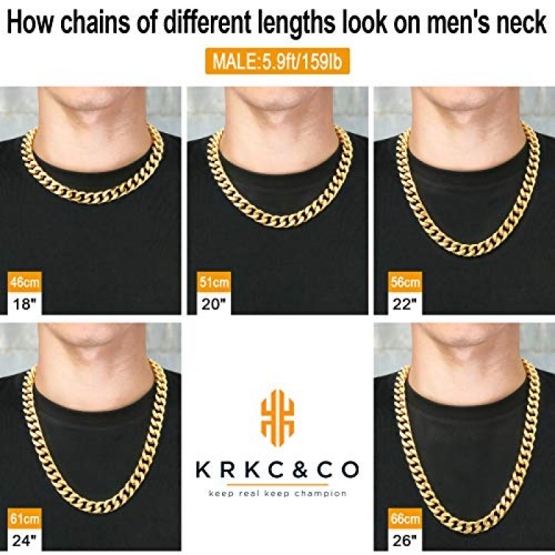 KRKC&CO 8/10/12/14mm 남성용 쿠바 링크 체인, 18k 골드 마이애미 쿠바 체인, 4면 컷, 힙합 주얼리, 항알레르기 목걸이, 내구성 및 변색 방지 도시 스트리트웨어, 퇴색하지 않음, 영원한 빛