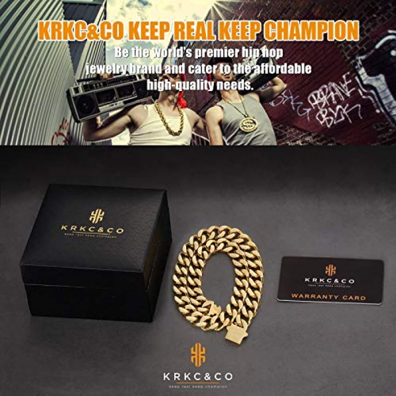 KRKC&CO 8/10/12/14mm 남성용 쿠바 링크 체인, 18k 골드 마이애미 쿠바 체인, 4면 컷, 힙합 주얼리, 항알레르기 목걸이, 내구성 및 변색 방지 도시 스트리트웨어, 퇴색하지 않음, 영원한 빛