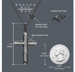 보스턴 베이 다이아몬드 남성용 크로스 펜던트 목걸이, 다마스커스 316L 스테인레스 스틸, 24