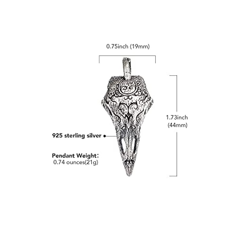 COPPERTIST.WU 레이븐 해골 펜던트 목걸이, 고딕 펑크 쥬얼리 크로우 부적 동물 머리 Witcher 남성용 여성용(체인은 포함되어 있지 않음)