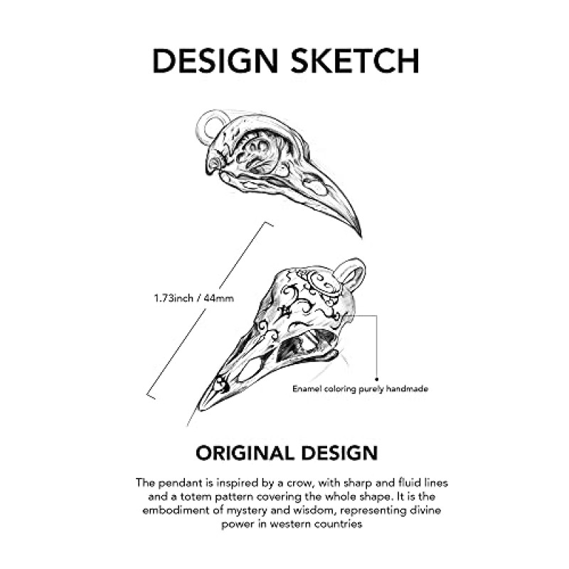 COPPERTIST.WU 레이븐 해골 펜던트 목걸이, 고딕 펑크 쥬얼리 크로우 부적 동물 머리 Witcher 남성용 여성용(체인은 포함되어 있지 않음)